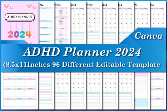 Download ADHD Planner 2024 Canva Templates - Premium Bundle