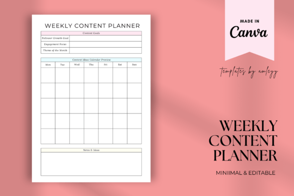 Download Weekly Content Planner | Editable Canva - Content planner Collection