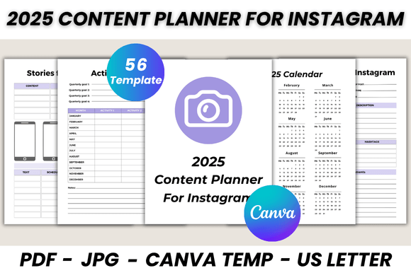 Download 2025 Content Planner for Instagram Canva Template - Content planner Collection