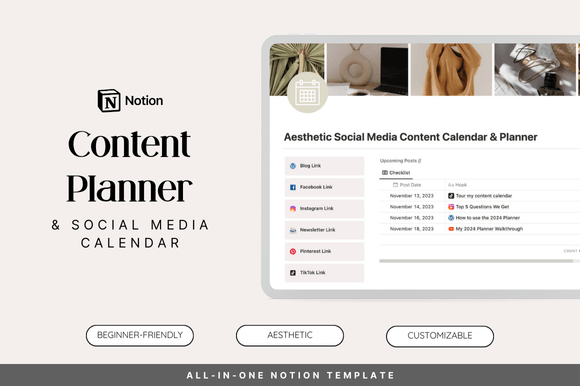 Download Notion Social Media Content Planner - Content planner Collection